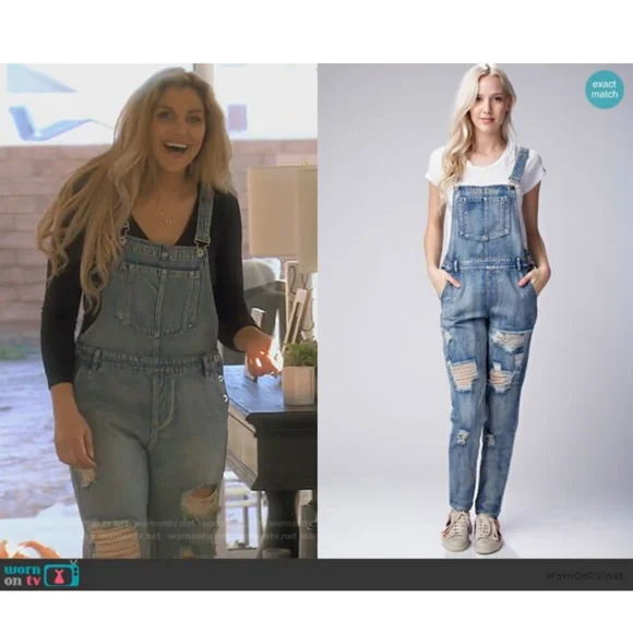 HONEY PUNCH Light Medium Wash Distressed Overall Jumpsuit Medium (RHOOC) - Picture 2 of 9